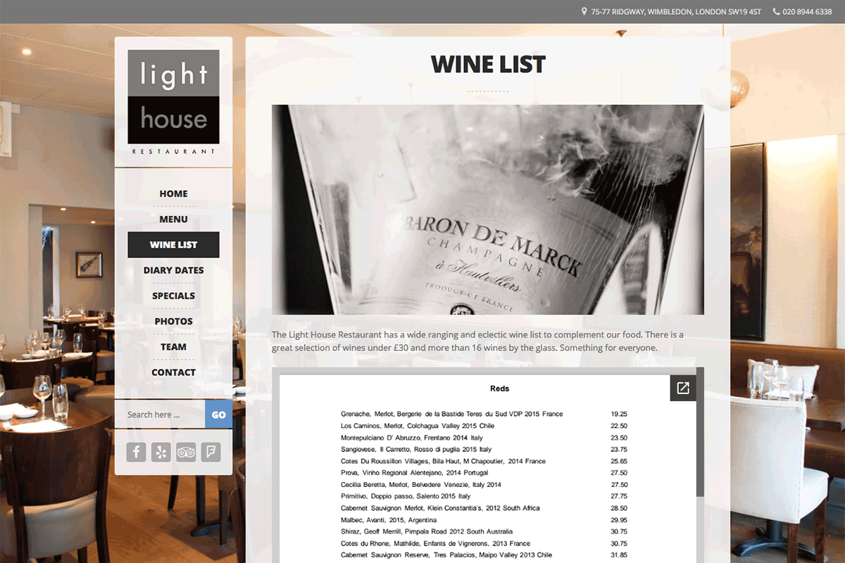 Light House Restaurant: Wine List Page